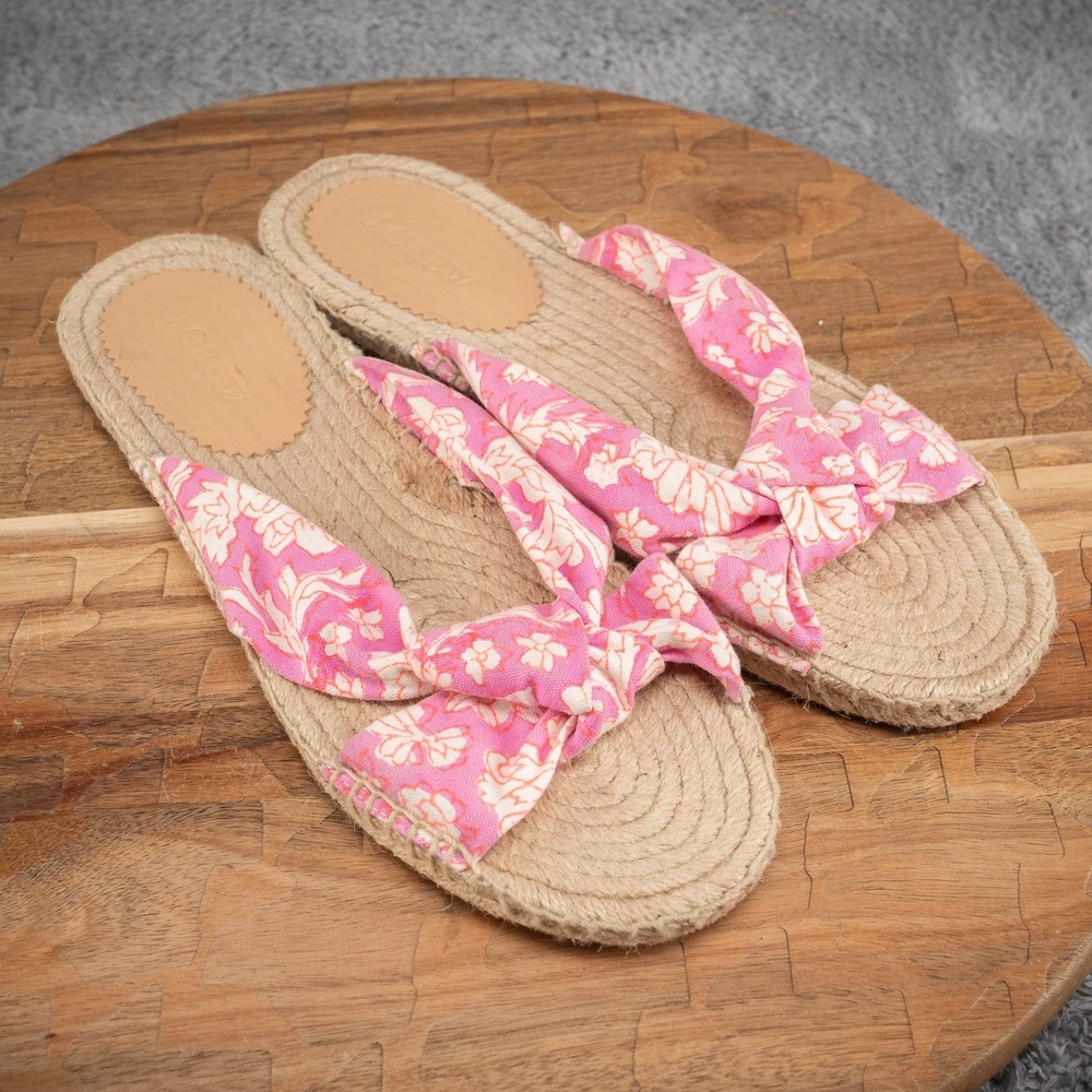 J Crew Canvas Twisted Knot Espadrilles Pink Floral Slide Sandals Flat 9